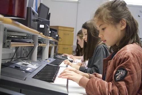 Young people playing keyboards